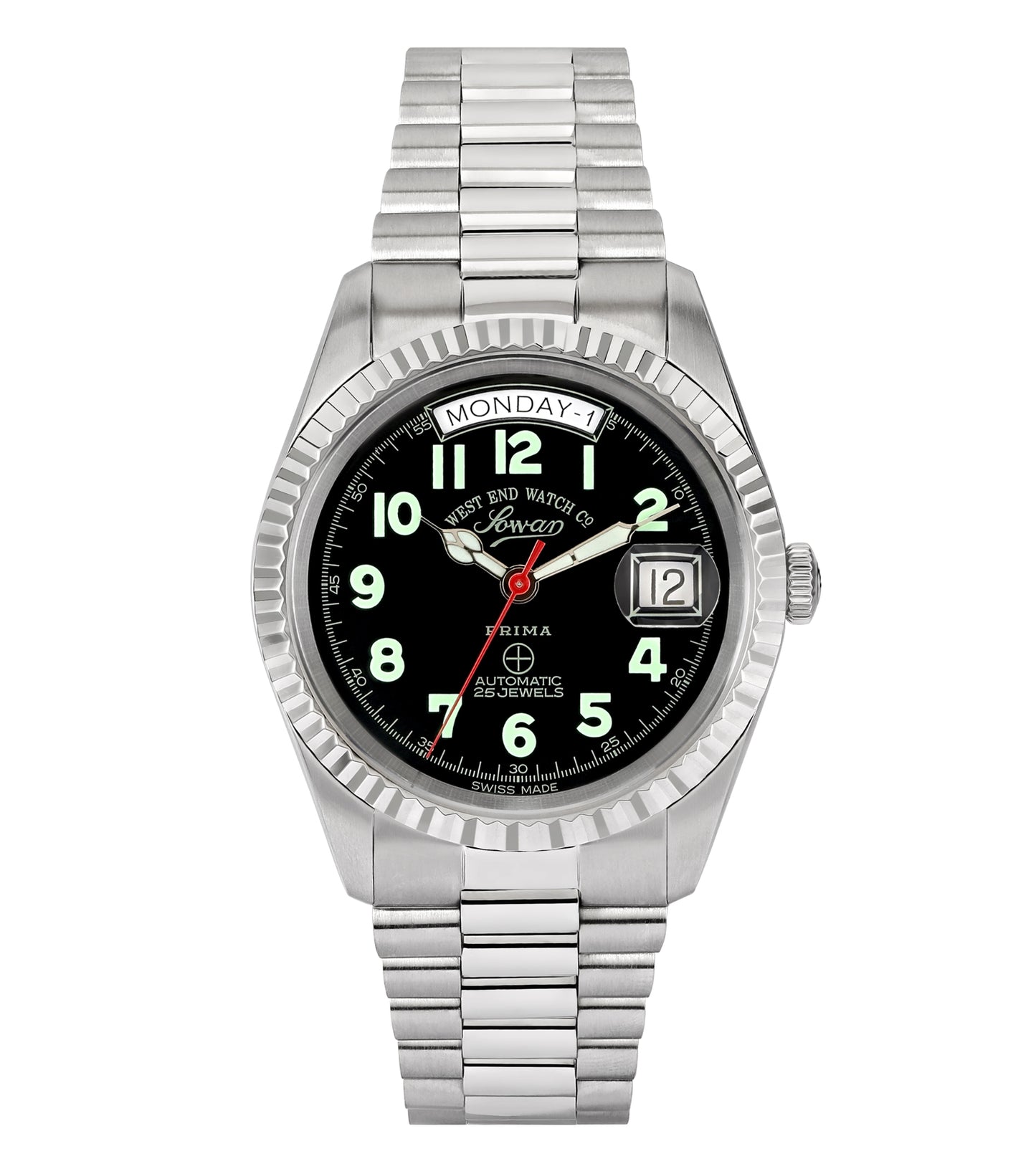 Discover the West End The Classics watch in a striking black color, angled elegantly for a detailed front view.