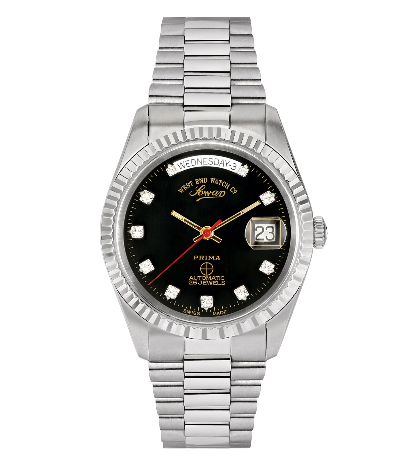 Elegant West End watch in silver with a classic round dial, showcased at a front-facing angle for timeless style appreciation.
