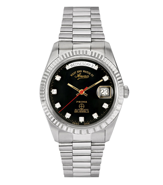 Elegant West End watch in silver with a classic round dial, showcased at a front-facing angle for timeless style appreciation.