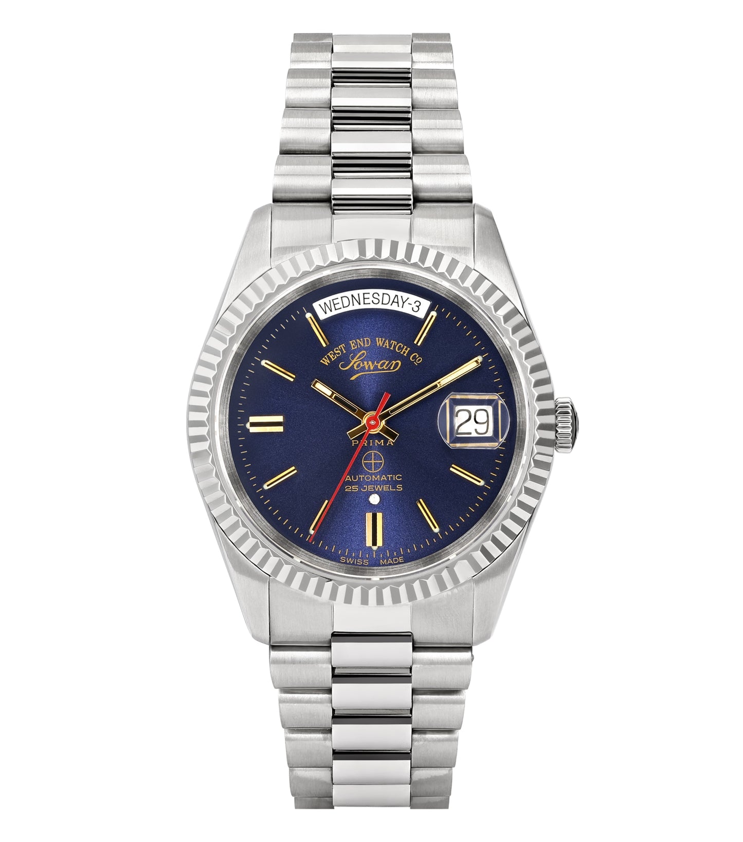 West End elegant black watch with silver details, capturing a classic side view showcasing its premium craftsmanship and design.
