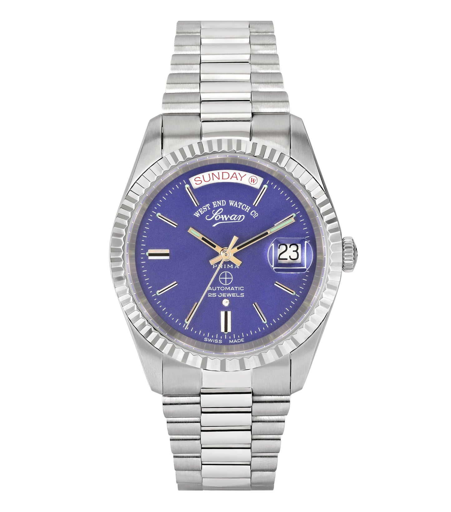 Elegant West End watch in neutral shade, displayed front-facing, showcasing intricate dial details and classic strap design.