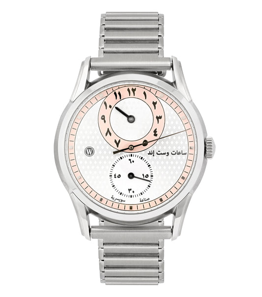 Sophisticated West End watch in rich blue, featuring an automatic movement, displayed at a dynamic 42-degree angle.