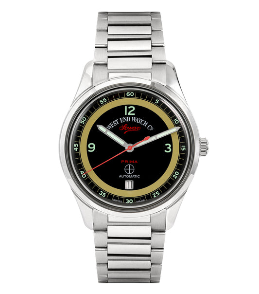 West End silver watch, front-facing view, stylishly detailed with classic design elements reflecting craftsmanship and elegance.