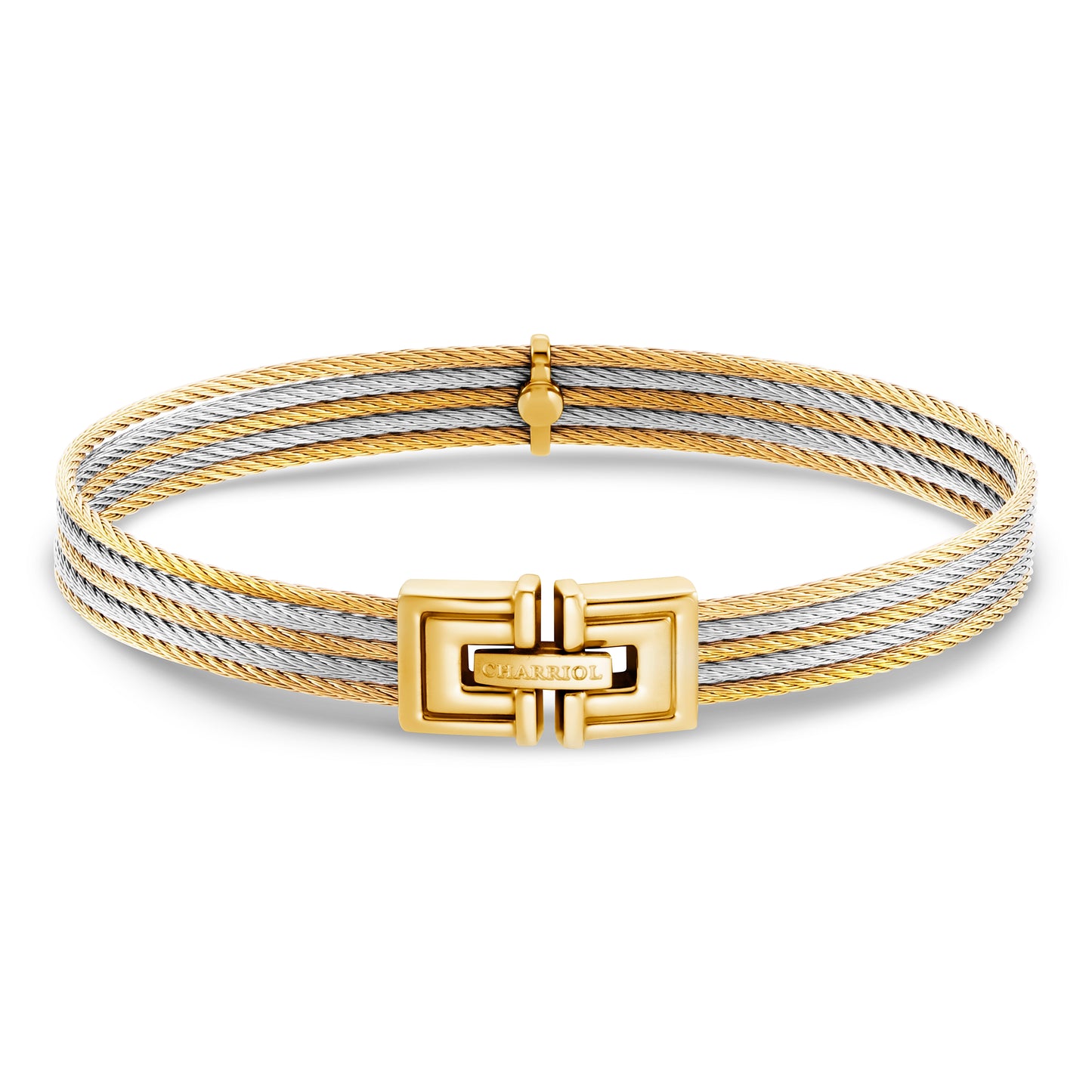 Charriol steel bangle, elegant design, showcasing twisted cable pattern at a side angle, perfect for watch enthusiasts.