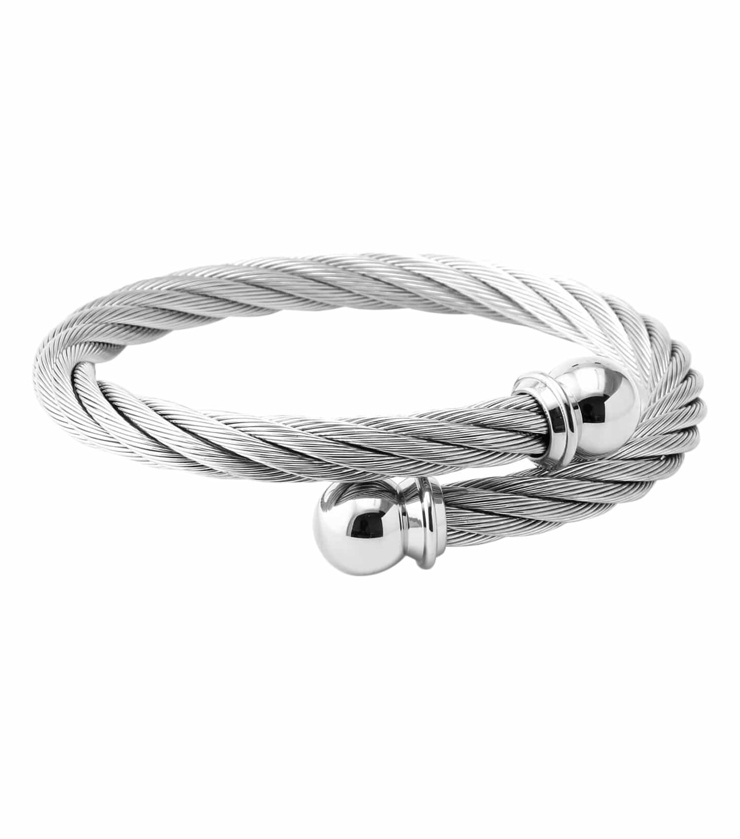 Charriol Celtic bangle in neutral tone, side view, showcasing intricate cable design and branded detail, perfect for jewelry enthusiasts