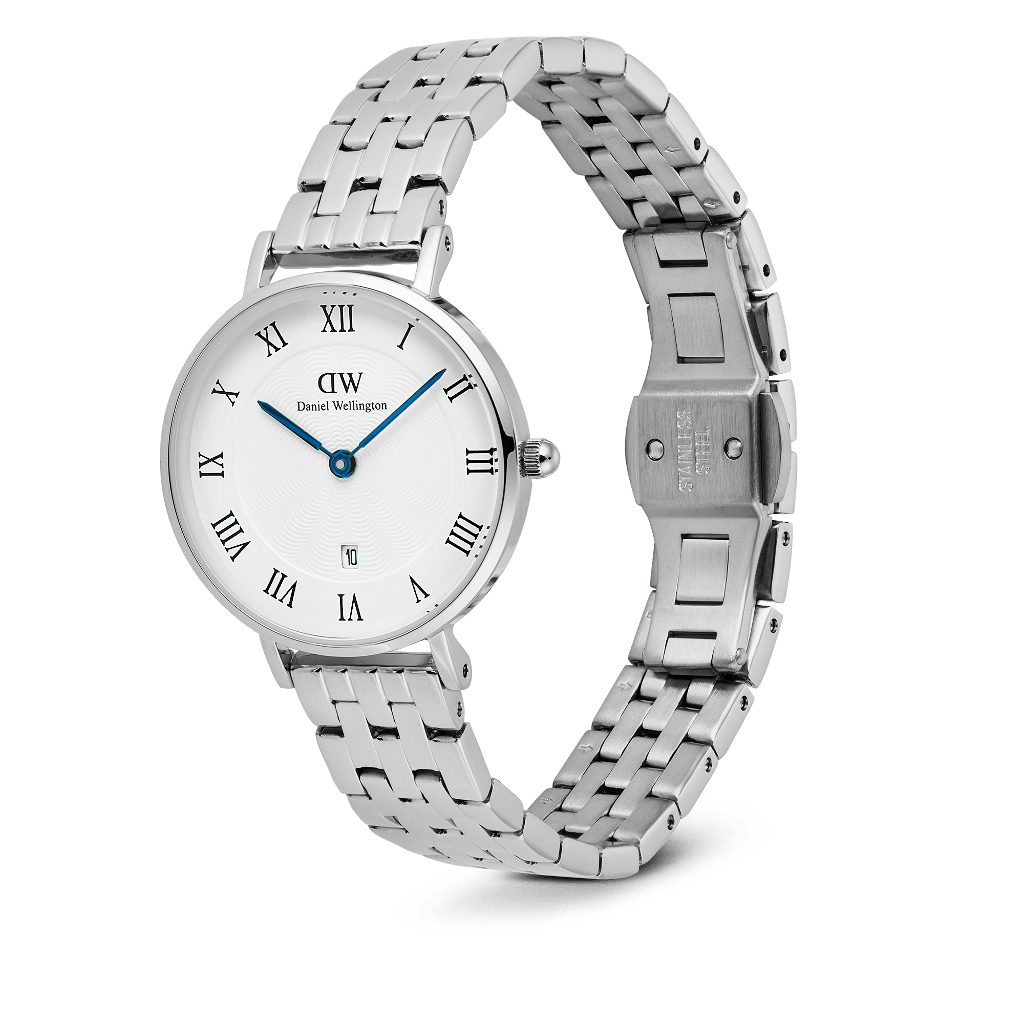 Petite 28 Roman Numerals Date 5-Link White S