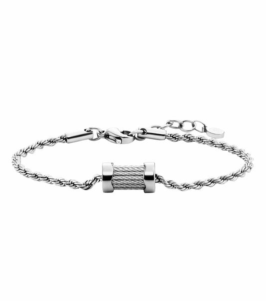 Charriol bangle bracelet in FOREVER color, side angle showcasing elegant wave pattern against blurred background.