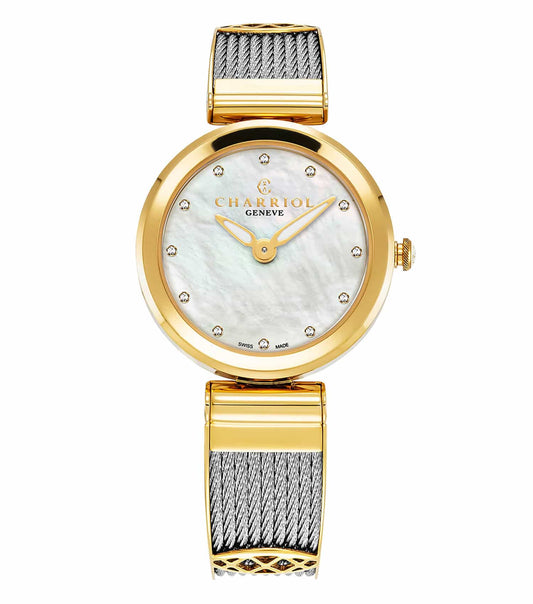 Charriol FOREVER watch with a blue dial and stainless steel bracelet, front view showcasing elegant details and modern design.