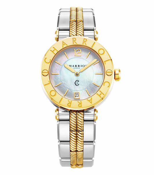 Charriol women's watch, silver tone, showcasing an elegant design and classic round face, front view, perfect for style enthusiasts.