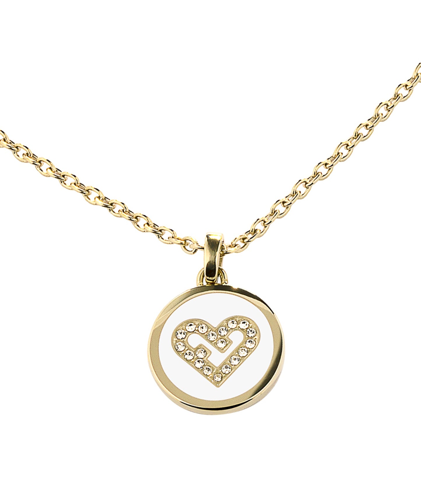 Women Heart Necklace Yellow Gold Pvd, Crystals & Enamel